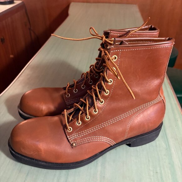 Vintage Mens Hytest Brown Leather Steel Toe Farm Chore Biker Boots Size 12 B main image 11